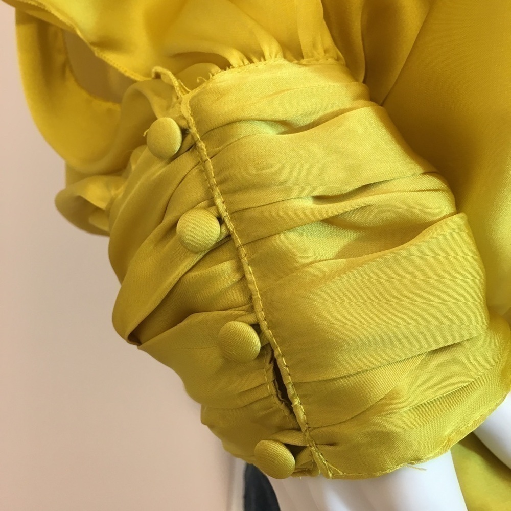 Selena & Maria Sequins Mustard Yellow Long Puff Button Sleeves Blouse Size M - Picture 8 of 16